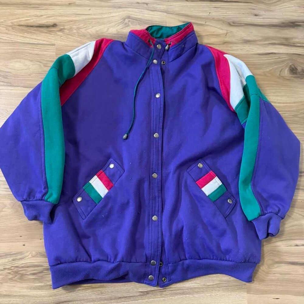 Vintage 90s reversible coat jacket color lock snap button up size xl